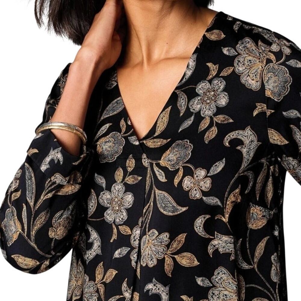 J. Jill Satin V-Neck Popover Womens Sz 2X Chattanooga Black Floral Top *Altered
